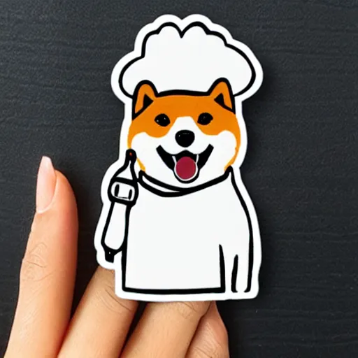 Prompt: cute die cut stickers of a shiba inu wearing a white chef hat