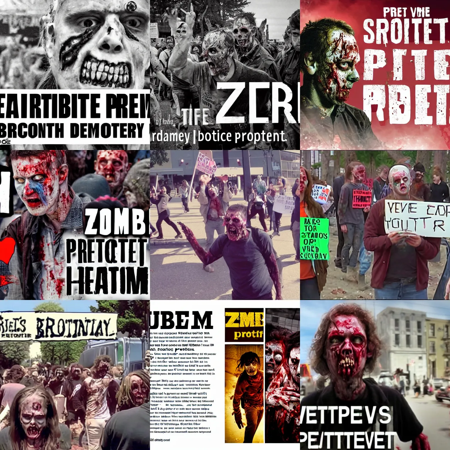 Prompt: zombie protestor documentary