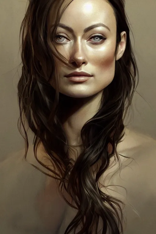 Image similar to a professionally painted portrait of Olivia Wilde, clothed in flames, olive skin, long dark hair, beautiful bone structure, symmetrical facial features, intricate, elegant, digital painting, trending on Artstation, concept art, smooth, sharp focus, illustration, from Metal Gear by Ruan Jia and Mandy Jurgens and Artgerm and William-Adolphe Bouguerea, award winning