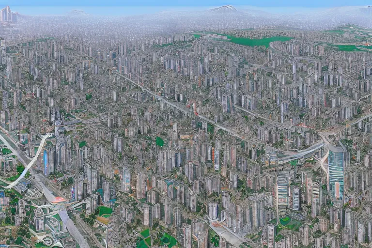 Image similar to Pyongyang if it was a South Korean city, highly detailed, street view