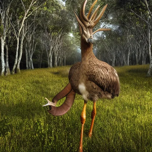 Prompt: high quality digital render of a moa grazing in a new zealand forest clearing.