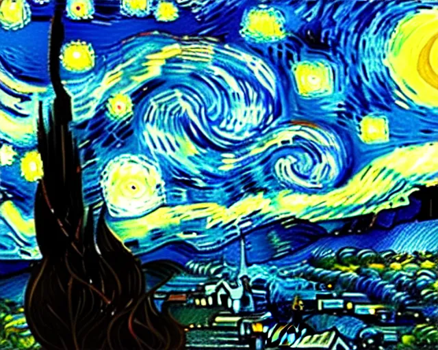 Prompt: Starry night by Van Gogh, Octane render