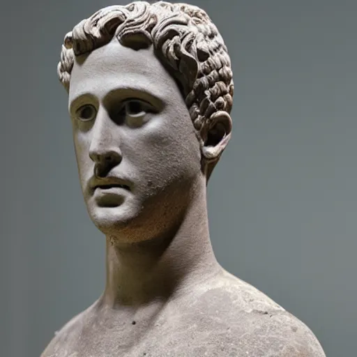 Prompt: an ancient greek clay statue of ryan gosling, the british museum