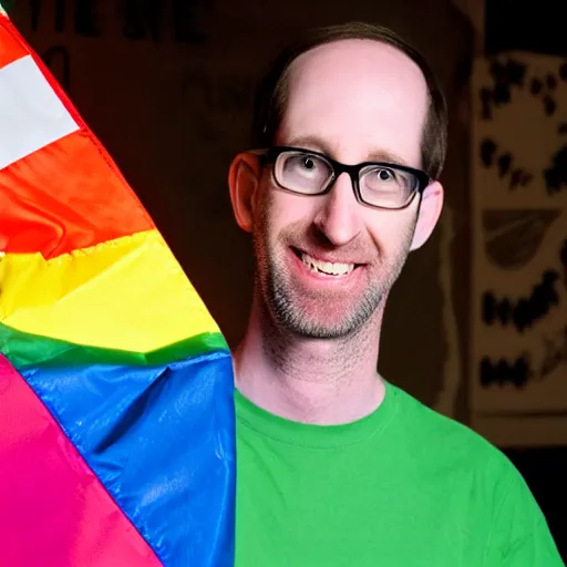 Prompt: matt walsh holding pride flag in drag