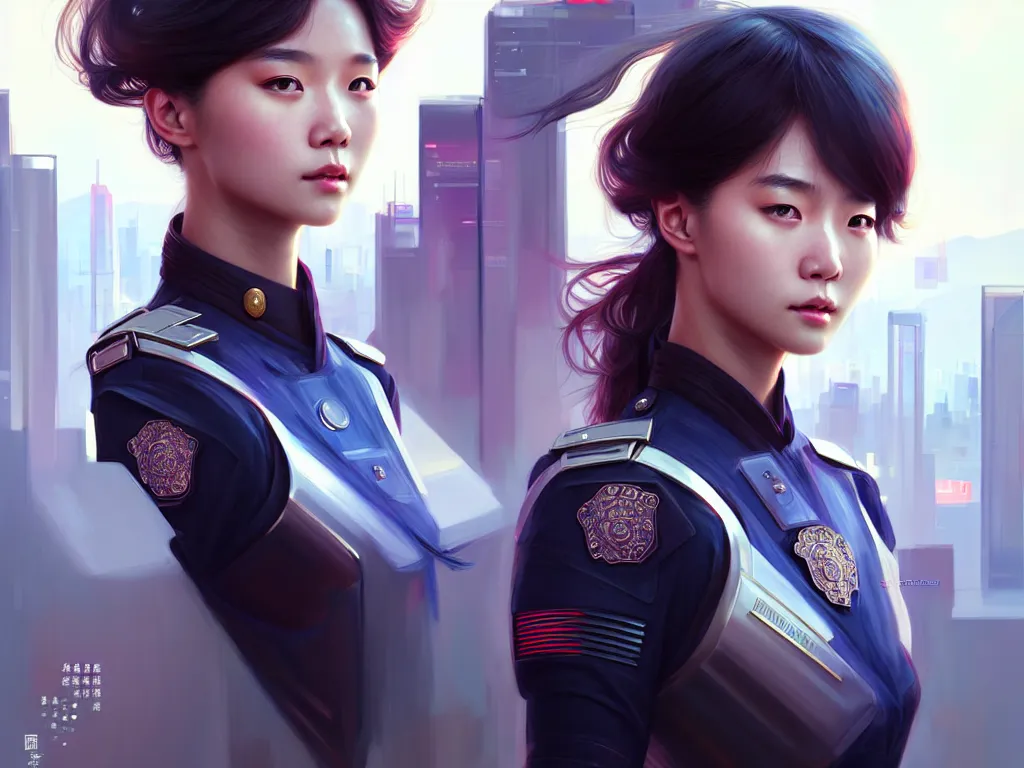 Image similar to portrait futuristic hong kong police uniform girl, at future neon light rooftop, ssci - fi and fantasy, intricate and very very beautiful and elegant, highly detailed, digital painting, artstation, concept art, smooth and sharp focus, illustration, art by tan zi and ayanamikodon and alphonse mucha and wlop