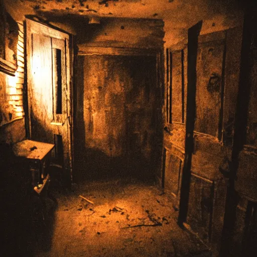 Image similar to interior of a haunted house, late at night, spooky, eerie, dark, foreboding