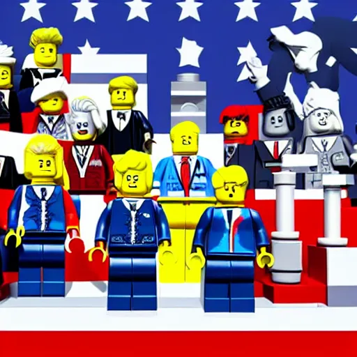 Image similar to concept art for a new 2 0 2 0 united states election lego set with included joe biden and donald trump minifigures