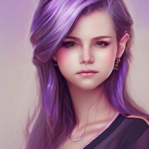 Prompt: teen girl, lavender hair, gorgeous, amazing, elegant, intricate, highly detailed, digital painting, artstation, concept art, sharp focus, illustration, art by Ross tran