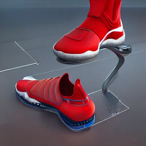 Prompt: product photography extremely detailed futuristic sports sneakers with a detailed foam sole, with holographic elements, 3 d model, hyperrealism, balenciaga style ultra rendered extreme realism and detail, 8 k, highly detailed, realistic, completely framed, pbr, hyper realistic, photorealistic, sharp focus,