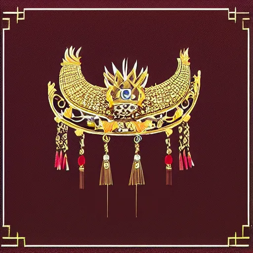 Prompt: jewelry design, jewelry display, ancient chinese phoenix crown design