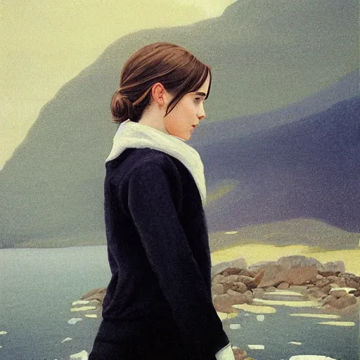 Image similar to emma watson by by Hasui Kawase by Richard Schmid