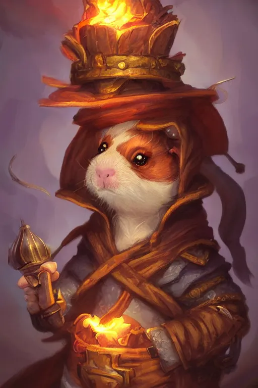 Prompt: cute little anthropomorphic Guinea Pig Mage using fire magic, tiny, small, short, Wizard robe, cute and adorable, pretty, beautiful, DnD character art portrait, matte fantasy painting, DeviantArt Artstation, by Jason Felix by Steve Argyle by Tyler Jacobson by Peter Mohrbacher, cinematic lighting
