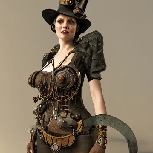 Prompt: steampunk woman, vintage art, rembrandt, octane render