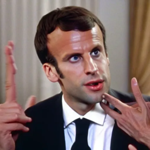 Prompt: Emmanuel Macron big brained in American Psycho (1999)