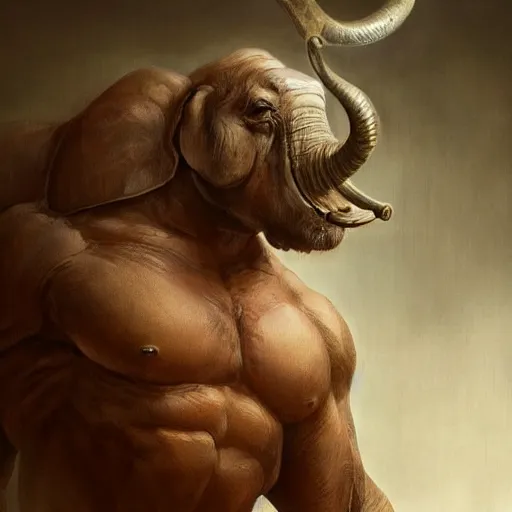 Image similar to a commission of a muscular athropomorphic half human half elephant,digital art,art by greg rutkowski,charles bowater,ross tran,hyperdetailed,detailed face,photorealistic,professional lightimg,dramatic,cool,award winning,2022,victorian