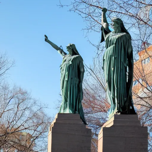 Image similar to the motherland calls, but in new york where the statue of libery is supposed to be at