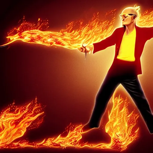 Image similar to Michael Jackson firebending, ultra realistic, HD, 8k, illustration
