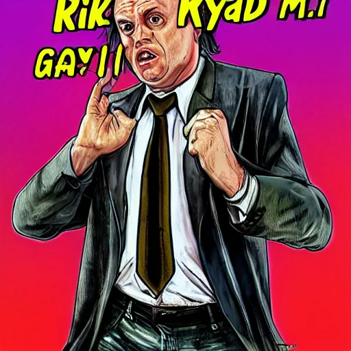 Image similar to Rik Mayall in GTA VI, cover art by stephen Bliss