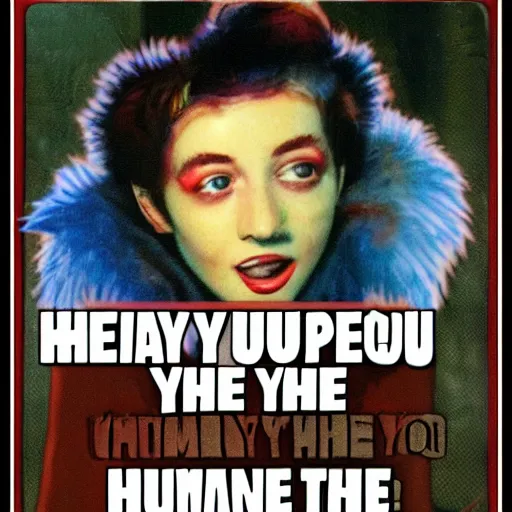 Image similar to hey you with the pretty face, welcome to the human race.