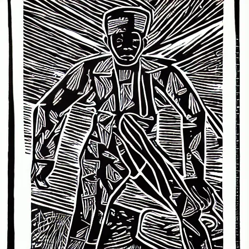 Prompt: african lino cut, high contrast