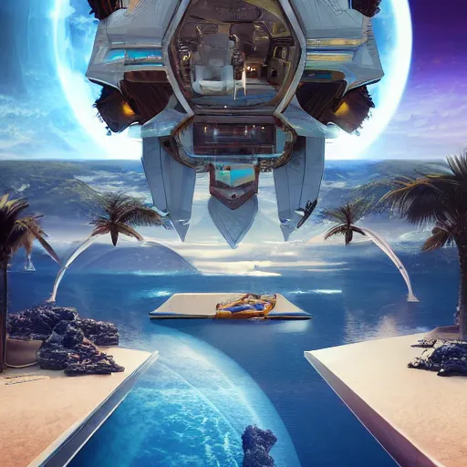 Image similar to luxury vacation ad from the future for interplanetary travel, artstation, cgsociety