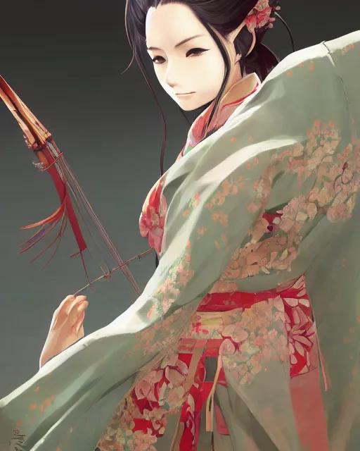 Image similar to A full-body anime portrait of Ssunbiki as a beautiful woman wearing a kimono from Skyrim, by Stanley Artgerm Lau, WLOP, Rossdraws, James Jean, Andrei Riabovitchevy, Marc Simonetti, and Sakimichan, trending on artstation