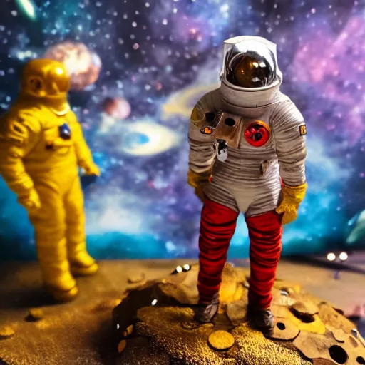 Image similar to a space captain steering an asteroid, space backdrop, everything made of papier - mache canon 5 d 5 0 mm lens, diorama, artificial intelligence
