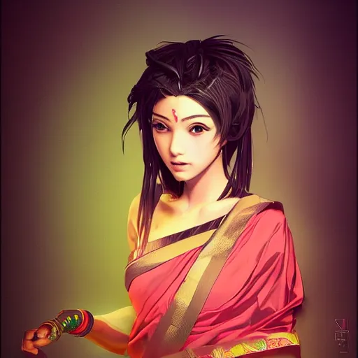 Prompt: girl in saree lighting firecracker, elegant, young sensual anime girl, ultrafine hyperrealistic detailed face illustration by kim jung gi, irakli nadar, intricate linework, sharp focus, bright colors, matte, octopath traveler, final fantasy, unreal engine highly rendered, global illumination, radiant light, intricate environment