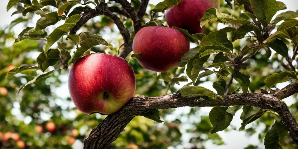 Prompt: a close - up photographic picture of an apple on a tree, photographic filter, unreal engine 5, realistic, hyperdetailed, 8 k, cinematic, volumetric lighting, very realistic effect, hd, hdr, 4 k, sharp focus, octane render, ultra detailed, high resolution, trending on artstation in the style of albert dros glowing rich colors powerful imagery