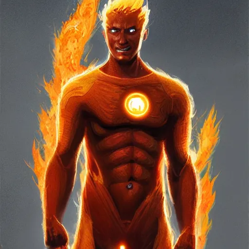 Prompt: the human torch was denied a bank loan, highly detailed, art by greg rutkowski,