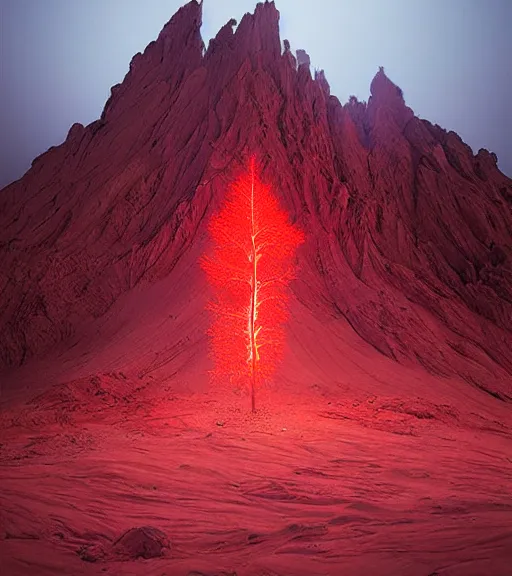 Image similar to lokah samastah sukhino bhavantu vertical red light, painting art, volumetric lighting, majestic light, ethereal, hyperrealistic, at night, epic, masterpiece, by reuben wu