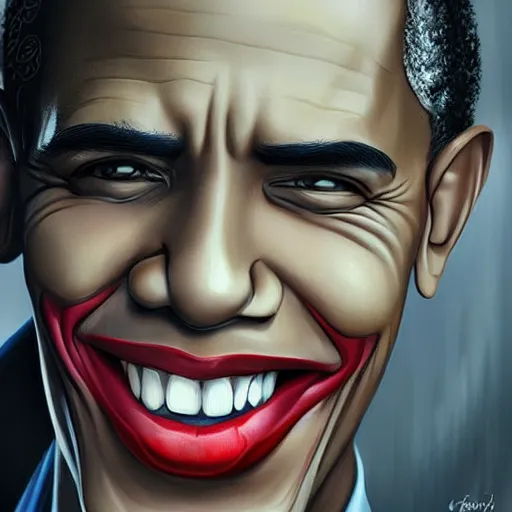 Image similar to portrait of barack obama with the joker make up, artwork by charlie bowater