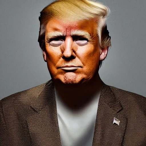 Image similar to a portrait of donald trump with gray background scenery by juergen teller, iris van herpen