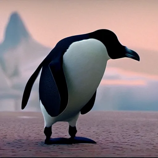 Prompt: film still of a pixar film of a communist penguin escaping russia