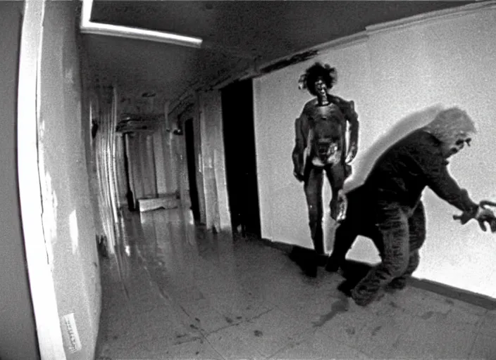Image similar to disturbing security cam footage of a human corpse walking in the stree horror film practical fx by john carpenter 1 9 7 0