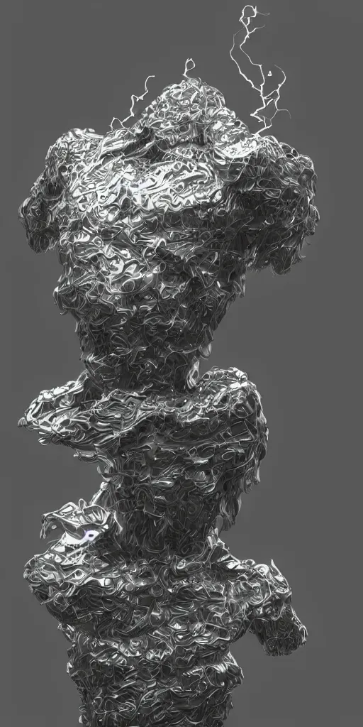 Prompt: 3 d render of a sculpture, chrometype, liquid metal, neotribal, raytraced, volumetric lightning, 8 k, innate studio