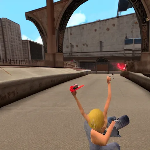 Prompt: Chloe Sevigny gives you a quest in Tony Hawk's Pro Skater 3, 3rd person POV, gameplay screenshot, PS2