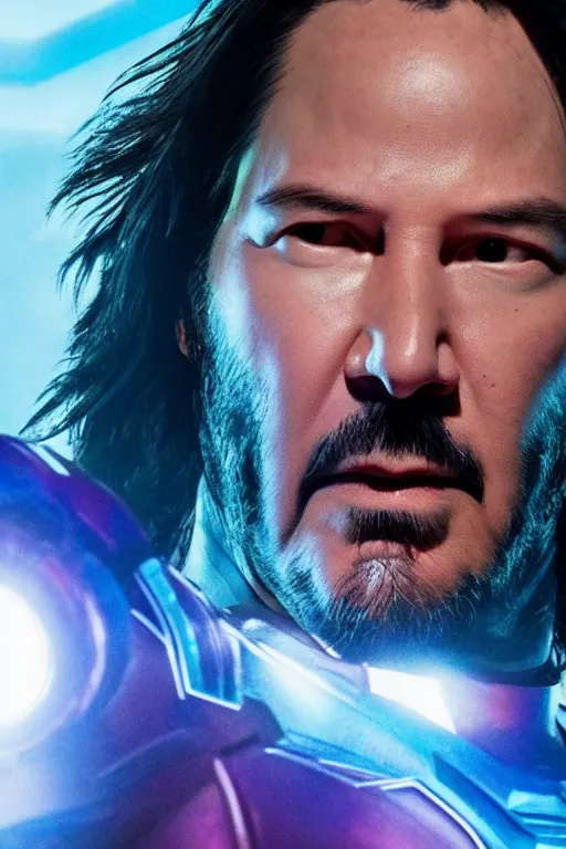 Prompt: Keanu Reeves as Thanos, detailed face, good lighting, promo shoot, studio lighting