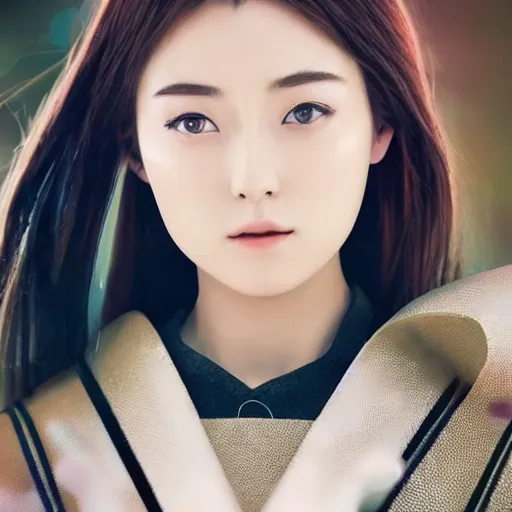 Image similar to a dynamic, epic cinematic 8K HD movie shot of close-up japanese beautiful cute young J-Pop idol actress girl face. Motion, VFX, Inspirational arthouse, at Behance, with Instagram filters