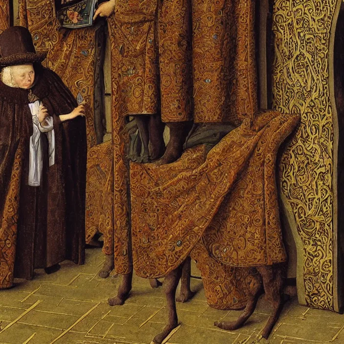 Prompt: sampling the bestiary, close up. jan van eyck