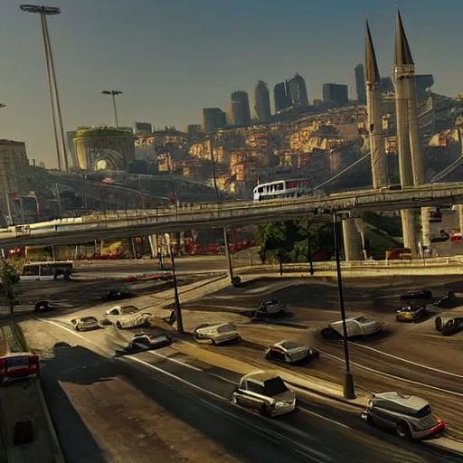 Image similar to istanbul like a gta 5, gta v, hyper realistic, grand theft auto,