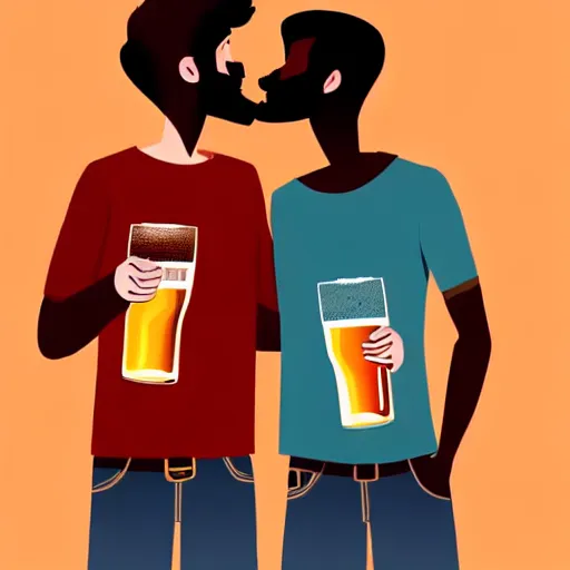 Image similar to two beautiful chad men drinking beers, many hearts, friendship, love, sadness, dark ambiance, concept by Godfrey Blow, featured on deviantart, drawing, sots art, lyco art, artwork, photoillustration, poster art