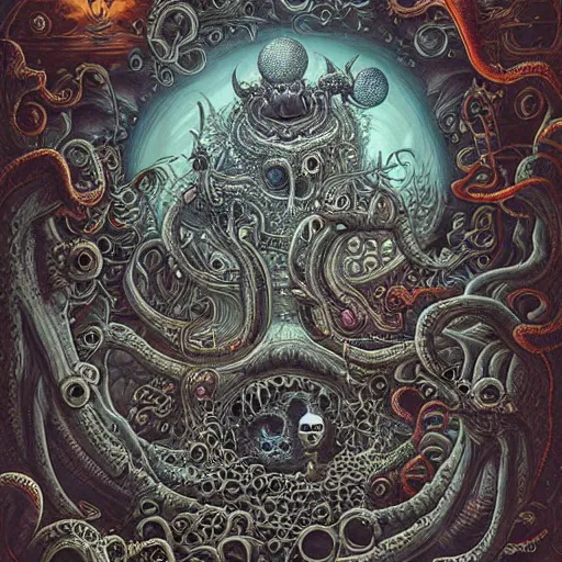 Image similar to a hyper realistic painting of cosmic horror, by joe fenton, highly detailed, vivid color,