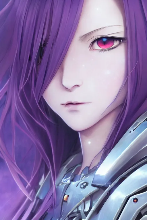 Image similar to portrait Anime girl in cyberpunk trinity blood armor, cute-fine-face, violet-hair pretty face, realistic shaded Perfect face, fine details. Anime. realistic shaded lighting by Ilya Kuvshinov katsuhiro otomo ghost-in-the-shell, magali villeneuve, artgerm, rutkowski, WLOP Jeremy Lipkin and Giuseppe Dangelico Pino and Michael Garmash and Rob Rey and Yoshitaka Amano and Thores Shibamoto