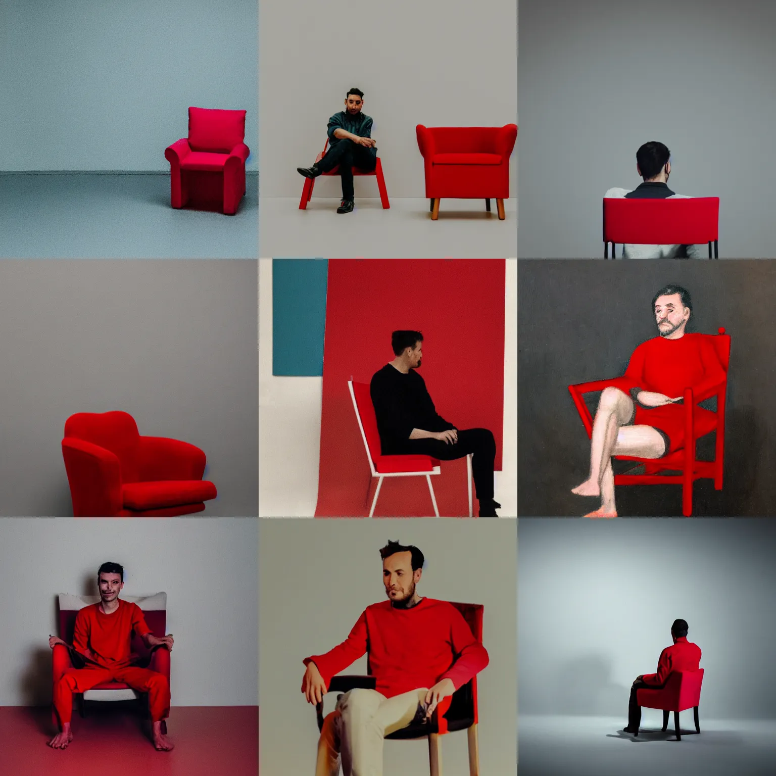 Prompt: a man sitting on the red chair, white background