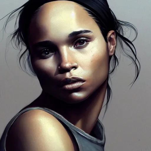 Image similar to “ portrait of zoe kravitz by greg rutkowski, young, attractive, highly detailed portrait, scifi, digital painting, artstation, concept art, smooth, sharp foccus ilustration, artstation hq ”