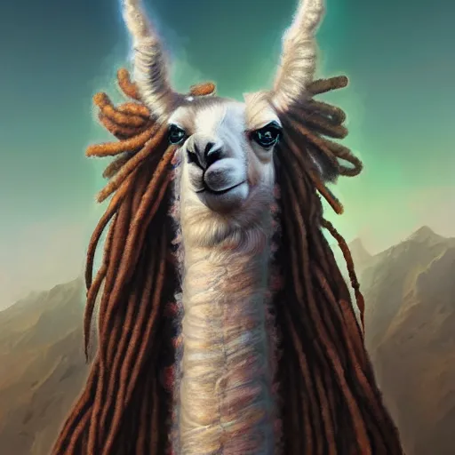 Prompt: llama with dreadlocks, industrial sci-fi, by Mandy Jurgens, Ernst Haeckel, James Jean, artstation, concept art, beautiful colors