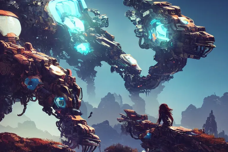 Image similar to snapmaw machine mecanical creature robot of horizon forbidden west horizon zero dawn bioluminiscence global illumination ray tracing hdr fanart arstation by ian pesty and alena aenami artworks in 4 k