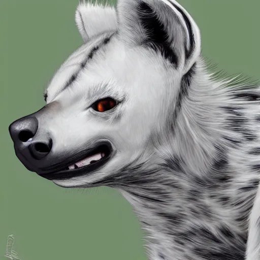 Prompt: white spotted hyena, digital painting