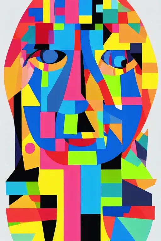 Image similar to cubist moai statue cutout digital illustration cartoon colorful beeple